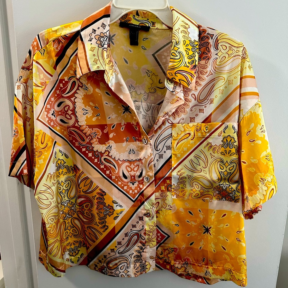 Pattern silk button up shirt
